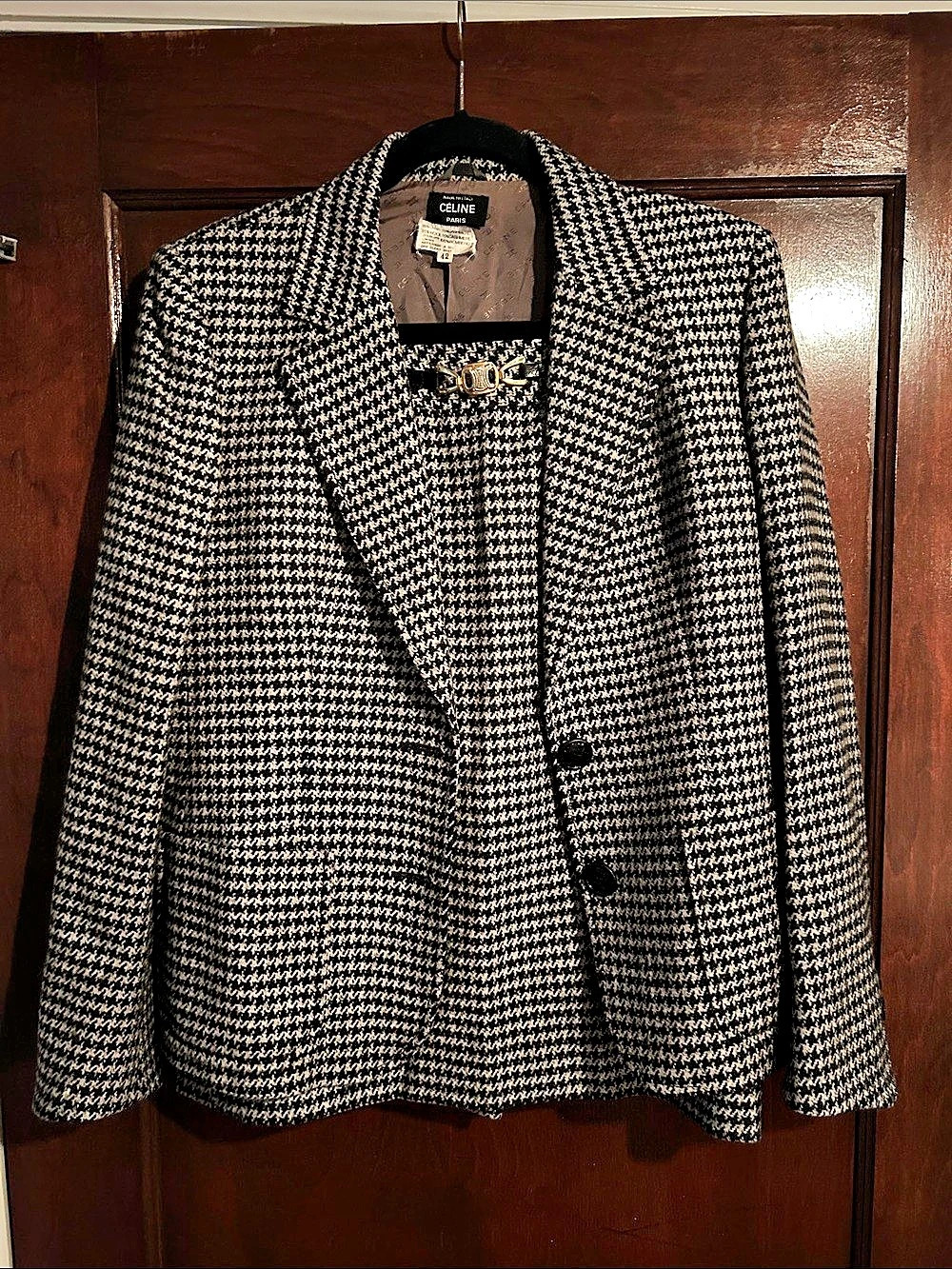 Celine Houndstooth Suit Set in Black & White Size 42
